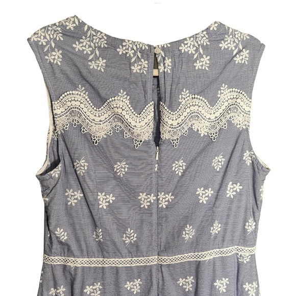 Monique Lhuillier Blue Sleeveless Embroidered Lace Poplin Midi Dress Size 14 - Picture 13 of 16